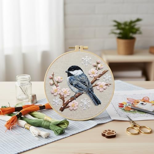 FRANDEK DIY Cherry Blossom Bird Stamped Embroidery Kit with Hoop for Adults - Image 4