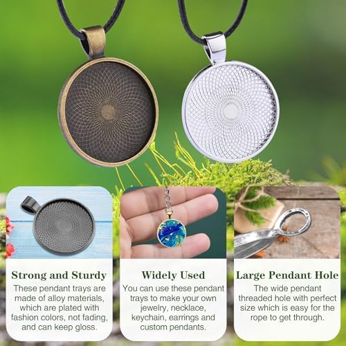 110Pcs Pendant Trays, Round Tray Set, Alloy Tray Charms Bulk, Bezel Pendant Trays for Homemade Jewelry and Necklaces, DIY Crafts, Resin Art, Paint Pour Skins, Costume Jewelry - Image 4