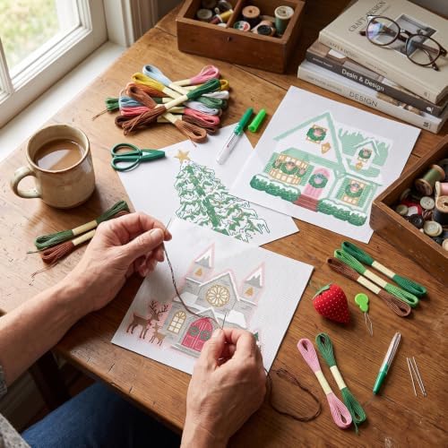 XunYee 68 Pcs Christmas Village Needlepoint Kit for Beginners Adult Starter - Image 5