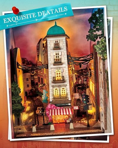 Rolife DIY Book Nook Kits Sunset Street Scene, Endless Stairs Bookshelf Decor 3D Wooden Puzzles for Adults, DIY Miniature House Model Building Kits, DIY Crafts/Birthday Gifts for Teens & Book Lovers - Image 3