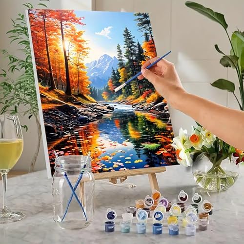 MaiMMaledy Paint by Numbers Kit for Adults Beginners Canvas Pictures with Framed Drawing Painting Acrylic Pigment with Wooden Triangle Easel Colorful Natural Scenery 8Wx12L inch - Image 2