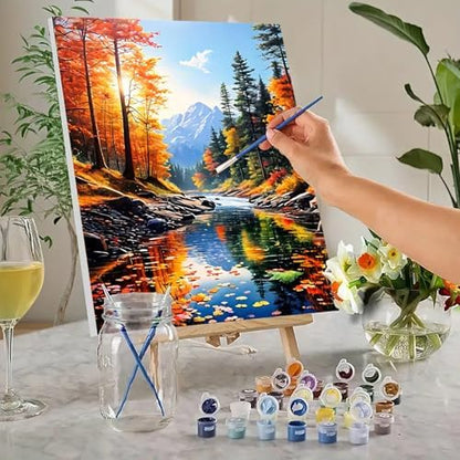 MaiMMaledy Paint by Numbers Kit for Adults Beginners Canvas Pictures with Framed Drawing Painting Acrylic Pigment with Wooden Triangle Easel Colorful Natural Scenery 8Wx12L inch - Image 2