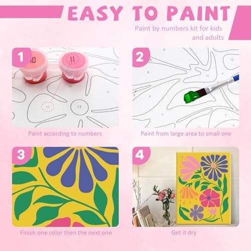 goldentime 4 Pack Framed Paint by Numbers Kit for Adults Beginner & Kids | Flowers Easy Adult Paint by Number Kits on Canvas with Frame | 8x10 Inch Floral Canvas Painting for Home Décor Gift - Image 4