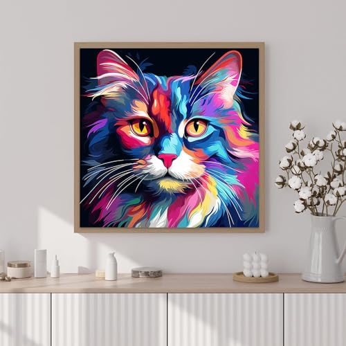 Artunion Framed Paint by Numbers Kit for Adults Beginners & Kids Ages 8-12,Colorful Cat Paint by Number with Frame,Easy Acrylic Paint by Numbers Kit on Canvas 10 * 10 Inch Without Easel - Image 2