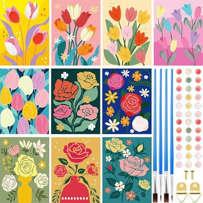 Gueevin 10 Pack Paint by Numbers Kit for Adults Flowers Paint by Number DIY Acrylic Painting Canvas Without Frame, Brushes Simple Oil Painting for Home Wall Decor Gifts 12 x 16 Inch(Bloom Style) by Gueevin