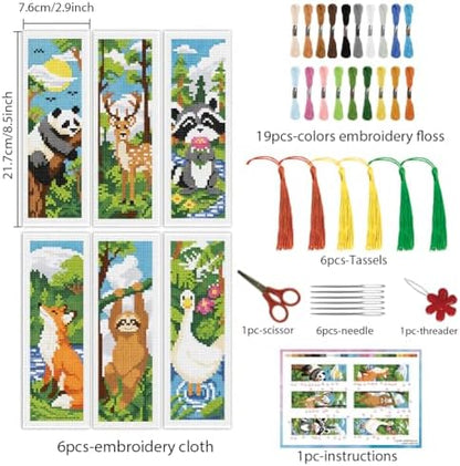 INFUNLY Forest Animals Cross Stitch Bookmark Kit 10x7.7 Wildlife Stamped Embroidery Bookmark Set Fox Raccoon Panda Needlework Bookmarks Kit Deer Goose Handmade Cross Stitch Bookmarks for Writer Gift - Image 2