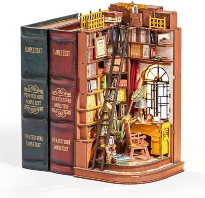 Rolife 3-Hour Easy Build Dark Academia Book Nook Kit, Silent Corner Study TGE02, 3D Wooden Puzzle for Adults, Beginner DIY Miniature with LED Light, Aesthetic Bookshelf Insert & Bookend by Rolife