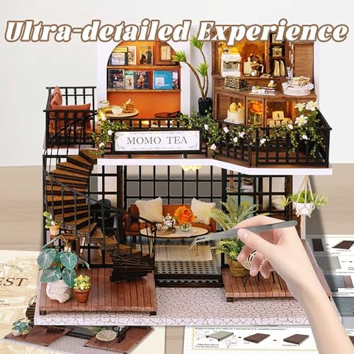 Flever Dollhouse Miniature DIY House Kit Creative Room with Furniture for Romantic Artwork Gift (Forest Teashop) - Image 6