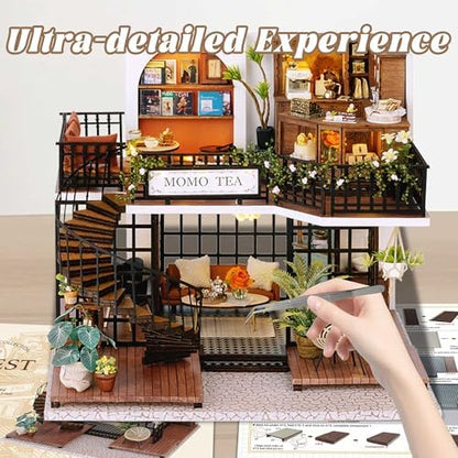 Flever Dollhouse Miniature DIY House Kit Creative Room with Furniture for Romantic Artwork Gift (Forest Teashop) - Image 6