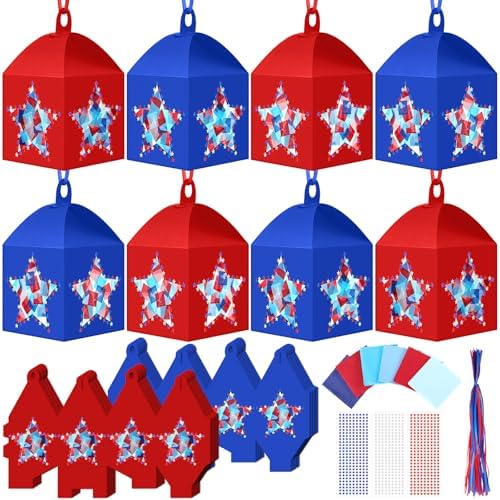 Maitys 16 Sets Patriotic Red Blue Star Paper Lantern Suncatcher Craft Kits by Maitys