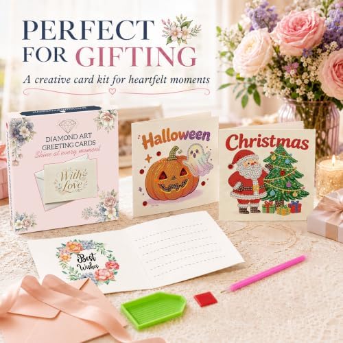 12 Pack Holiday DIY Diamond Art Greeting Card Kit with Envelopes - Image 3