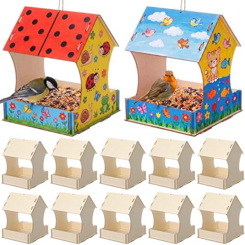 DoubleFill 12 Pack Wooden Bird Feeder Kits, DIY Bird House Kits, Build and Paint Craft for Adults, Unfinished Birdhouse Wood Craft for Educational Fun Art Outdoor Activities Gift by DoubleFill