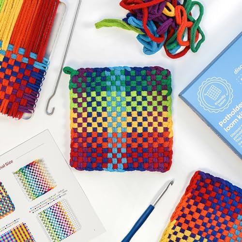 Friendly Loom 7” Traditional Potholder Weaving Kit | Sturdy Metal Loom and Quality Cotton Weaving Loops in Rainbow Colors | Complete Kit to Weave 2 Functional Potholders | Made in the USA - Image 4