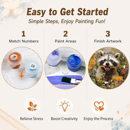 AUKELHJ Framed Paint by Numbers Kit for Adults, Raccoon, 10x10 inch - Image 6