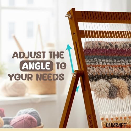 Olikraft Wooden Weaving Loom, Adjustable Stand (Large, Brown Beech) - Image 5