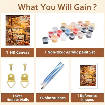 AOSGEDY Fall Paint by Numbers Kit for Adults - Autumn Landscape Adult Paint by Number Kits on Canvas Without Frame for Beginner, DIY Acrylic Oil Painting by Numbers Kit for Home Wall Decor 16x20 Inch - Image 7