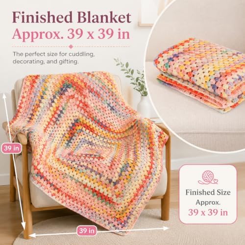 Coopay Crochet Kit for Beginners, Variegated Granny Square Blanket Kit - Image 2
