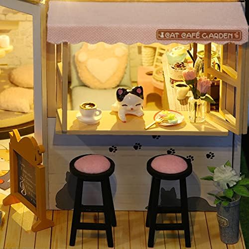CUTEROOM DIY Miniature House Kit- Lovely Cats House, Tiny Dollhouse Wooden Furniture Kit, Mini DIY Craft Kits Creative Room for Christmas Decoration Family Friends - Image 5