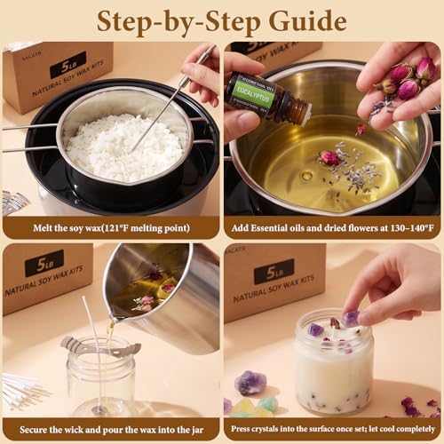 SACATR 5LB Soy Wax Candle Making Kit,Natural 100% Soy Wax for Candle Making - Image 4
