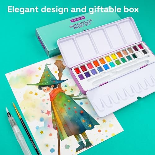 ARTISTRO Vivid Watercolor Paint Set with Palette & Brush Pens - 24 Colors - Image 4