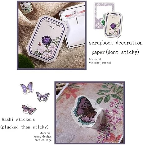 Alideco 200pcs Vintage Scrapbook Stickers Kawaii Fairy Scrapbooking Paper Washi Junk Journaling Supplies Collage Album Aesthetic Cottagecore Picture Frames(Plant Butterfly) - Image 6