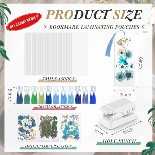 Fuyoooo 376 Pcs Pressed Flower Bookmark Kit,Blue,2 x 6 Inch - Image 2