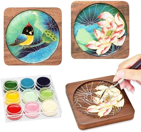 Cloisonne Kit, DIY Coasters Craft Kits, Filigree Enamel Art, Lotus by Blauwhim