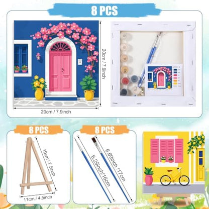 Nezyo 8 Sets 8 x 8 Inch Paint by Numbers Kit for Adult Beginners with Wooden Easels Acrylic Paint by Number Landscape Paintings Kits for DIY Party Home Decor Gift(Town) - Image 2