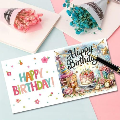 6PCS Diamond Art Painting Greeting Cards Kit, Birthday Themed DIY Card Making Set with Crystals and Envelopes, Creative Craft for Adults, Fun Party Activity and Personalized Gift - Image 6