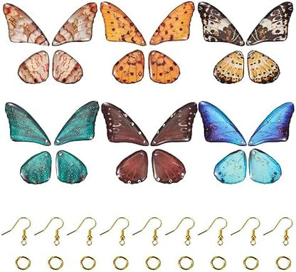 FASHEWELRY 24Pcs Resin Butterfly Wing Charms Insects Wing Charms 6 Colors Fairy Feather Pendants with Jump Rings Earring Hooks for Crafts Jewelry Making by FASHEWELRY