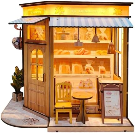 DIY Miniature House - LED Lighting Book Nook Kit Dollhouse Kit for Adults and Teens, Book Nook Tiny House Bookshelf 3D Wooden Puzzle, Gifts for Family Friends (Bakery) by Joibabe