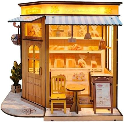 DIY Miniature House - LED Lighting Book Nook Kit Dollhouse Kit for Adults and Teens, Book Nook Tiny House Bookshelf 3D Wooden Puzzle, Gifts for Family Friends (Bakery) by Joibabe