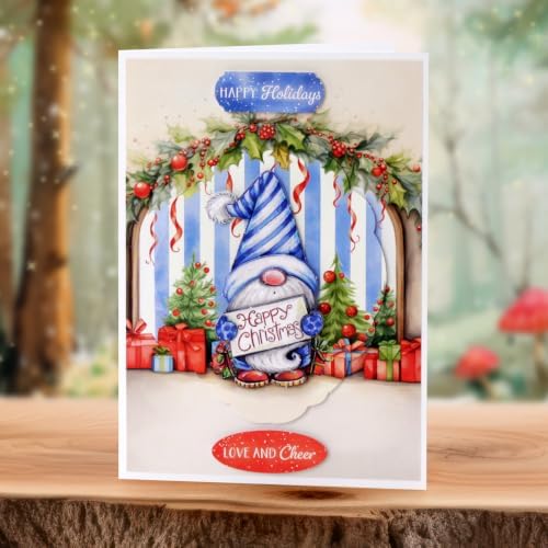 Katy Sue Cosy Christmas Gnomes Card Making Kit, Makes 8 Handmade Holiday Cards, Die Cut Toppers, Backgrounds & Foam Pads Included - Image 5