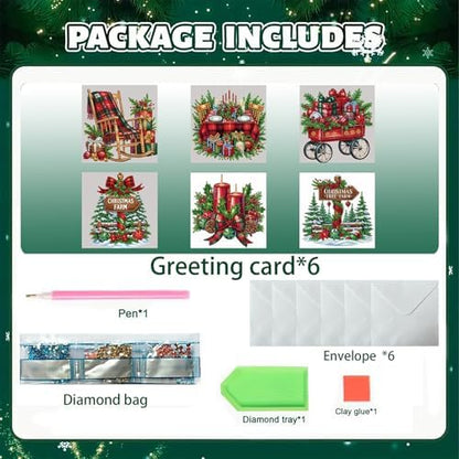 6 Pack 5D DIY Diamond Art Painting Christmas Greeting Card Kit, Diamond Art Birthday Holiday Greeting Card, Crafts Kit Creative with Envelope - Image 7