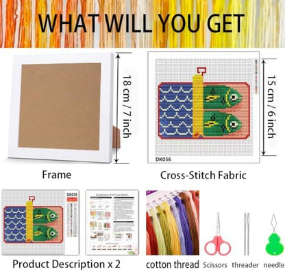 Canned Fish Stamped Cross Stitch Kits for Adults Beginners with Frame - Image 3