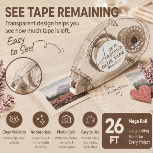 MARCADORUS Glue Tape Roller, Double Sided Scrapbook Tape, 208 Ft Total - Image 3