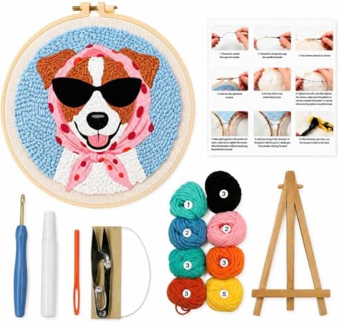 CELCRAFTIQUE Punch Needle Kits for Adults Beginner, Tool with Punch Needle Fabric, Hoops, Yarns and Sewing Needles (Sunny Pup) by Unknown