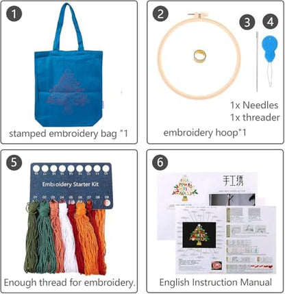 CREAWONDER Canvas Tote Bag Embroidery Kit with Pattern for Beginners, Arts and DIY Embroidery Crafts Kits for Adults, Include Instructions, Thimble, Embroidery Hoops, Color Threads and Tool - Image 4