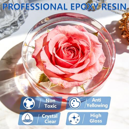 Epoxy Resin 1 Gal-Transparent Epoxy Resin Kit,Include 12 Pigments,Mica Powder and Glitter,-Clear,Low Odor,Bubble Free,Suitable for Jewelry Making,Handicrafts,Table Tops and Resin Molds (0.5gal*2) - Image 3