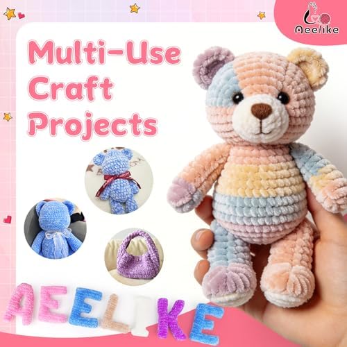 Aeelike 3 Pack Chenille Yarn,Soft Polyester,Each 100g/10.5oz 197yds,SkyBlue - Image 4