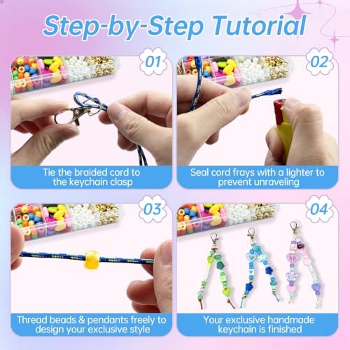 NCIWAN 421PCS Beaded Keychain Making Kit for Girls, Rainbow Smiley Face & Letter Beads for DIY Craft Jewelry Making, Preppy Bag Charm & Phone Lanyard Supplies, Friendship Bracelet Kit for Kids Teens - Image 3