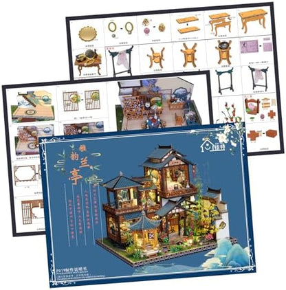 Plustopoy DIY Miniature House Kit: Villa Tiny House Kit with LED Light - DIY Wooden Dollhouse Miniature Kit for Adults Teen, Wooden Crafts Vintage Courtyard Doll House Kit, Great Handmade Crafts Gift - Image 6