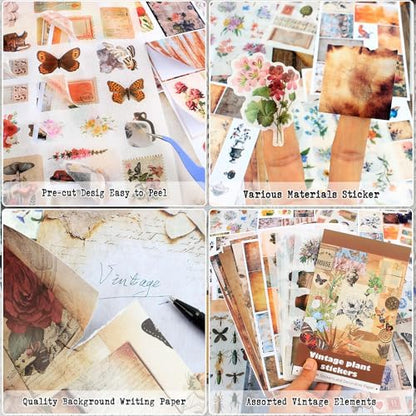 347Pcs Journaling Stickers and 20 Sheets Scrapbook Paper, Vintage Scrapbooking Kit, Plant Flower Butterfly Background Ephemera for Junk Journal Supplies, Planners, Bujo, Collage Art - Image 3
