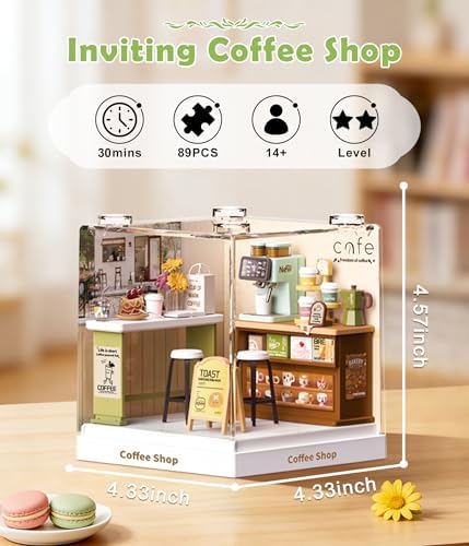 Coffee Shop Miniature House Kit, Plastic DIY Dollhouse with Coffee Machine & Pastry Display, Stackable Transparent Dust Cover, Creative Desktop Decor for Adults Teens | with Coffee Machine & Pastry Display, Stackable Transparent Dust Cover, Creative De... - Image 2