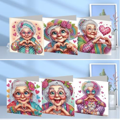 jinglinhh 6pcs Love You Old Grandma Rose Flower Diamond Art Painting Greeting Cards with Envelopes, DIY Card Making Kits for Adults, Diamond Art Postcards Christmas Cards Craft Gifts - Image 4