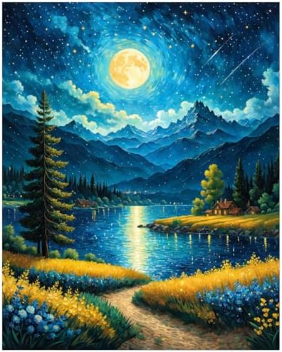 Lovepefe Moon Paint By Numbers Kit for Adults Beginner Forest Adult Paint By Number Kits On Canvas Adults Kits DIY Lake Flowers Oil Painting Kits for Gift Home Wall Decor 16x20 Inch by Unknown