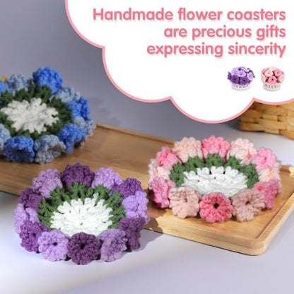 Iuuidu Crochet Kit for Beginners-4PCS Coaster Pot Crochet Flower Kit - Image 4