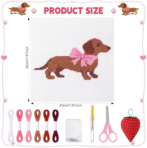 XunYee Needlepoint Canvas Kit, Dachshund with A Bow - Image 2