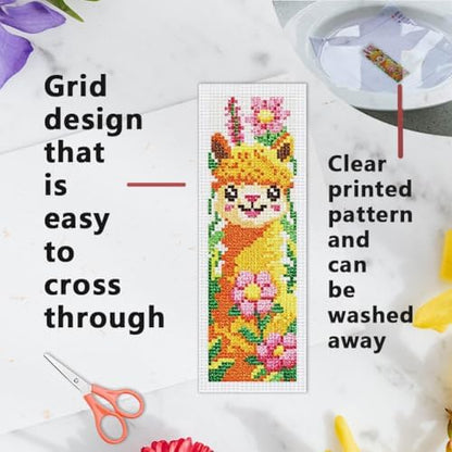 INFUNLY 6Pcs Animal Cross Stitch Bookmark Kit 3x8.5 Inch Stamped Embroidery Kit for Adults with Backing Felt Floss Pre Printed Fabric Needlepoint Bookmark Set DIY Craft Gift for Readers Writers - Image 3