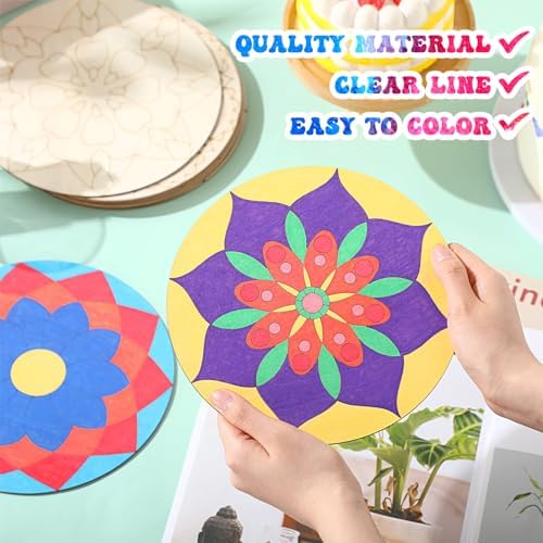 Vercraft 22 Pcs Wooden Mandala Painting Set 10 Cutouts 12 Markers, Classic - Image 3